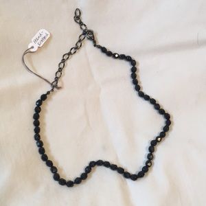 Hand knotted black glass necklace